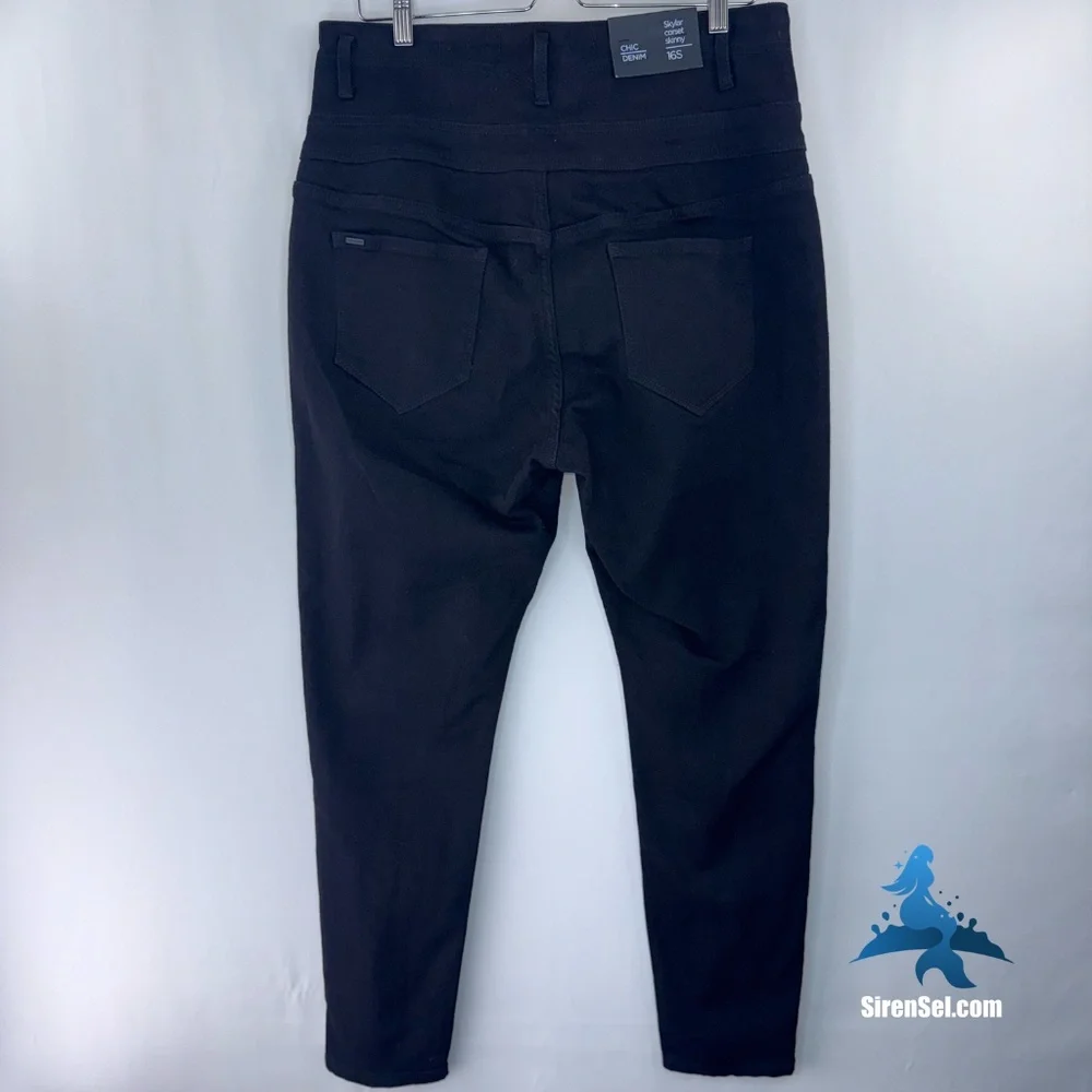 1225 NWT Chic Denim Skylar Corset Skinny Faux Leather Hybrid Jeans 16S - Black - Picture 12 of 16
